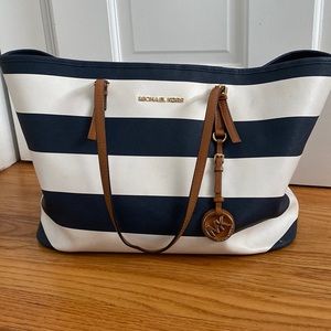 Michael Kors Navy and White striped tote